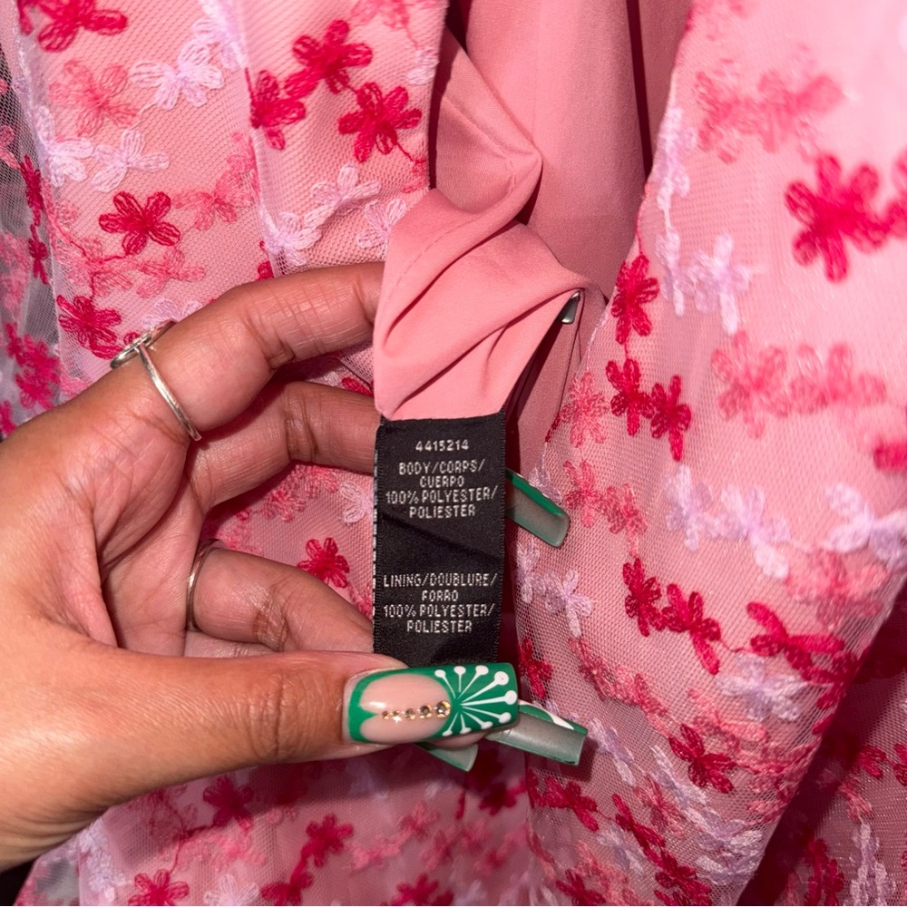 ML Monique Lhuillier Gathered Embroidered Tulle Mini Dress Pink Floral Fit Flare - Picture 15 of 15